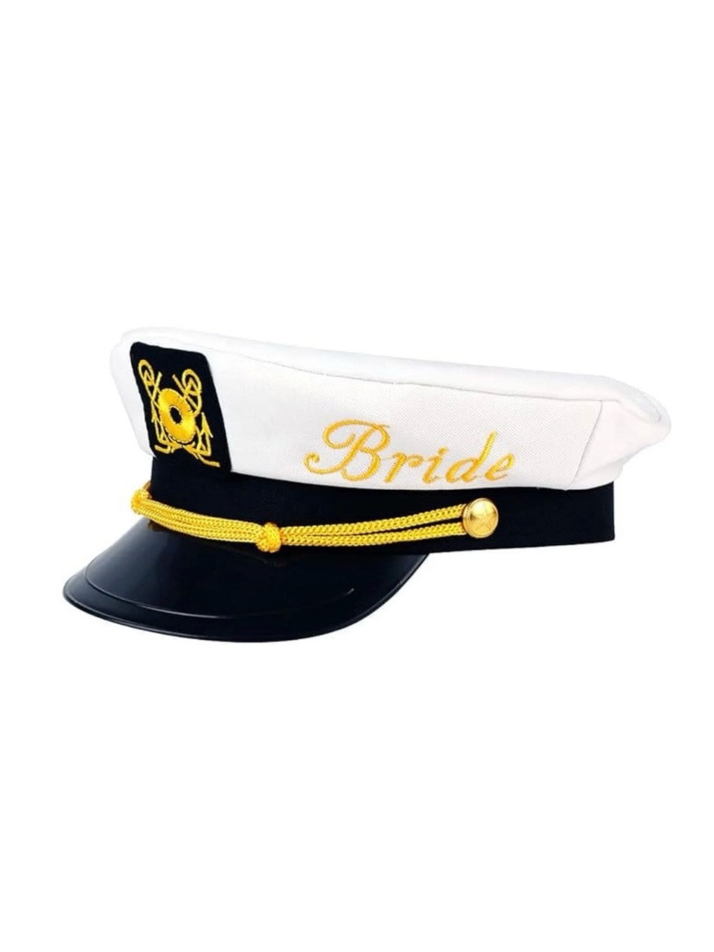 White and Black 'Bride' Captain Hat with Gold Trim